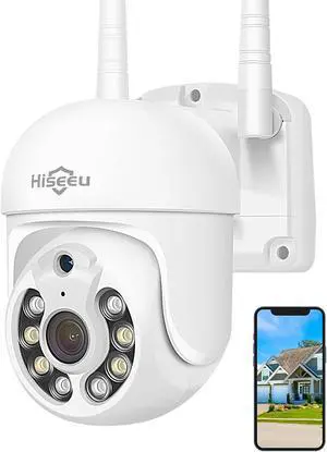 Hiseeu Wireless Security Camera 5MP WiFi Camera PTZ Camera Outdoor Motion Tracking Color Night Version, Cord Power, No-Monthly Fees Works with Wireless Camera System