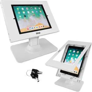 Anti Theft Tablet Security Stand - Table Mount Desktop Ipad Kiosk Stand w/Lock and Key Mechanism 90° Rotate 75° Tilt - iPad iPad Air iPad Pro  Galaxy Tab A (2023) PSPADLK18 White