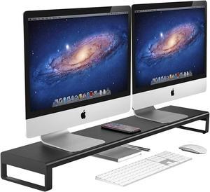 VAYDEER Dual Monitor Stand Riser Aluminum Double Computer Stand Metal Monitor Shelf Supports 2 Computer Monitor Screens,Desk Stand Sustain Laptop MacBook PC Monitor,Black (38.58x7.87x3.54 inch)