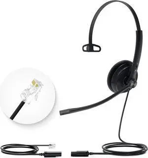 Phone Headsets for Office Phones YHS34 Lite QD to RJ9 Wired Headset Compatible with Poly Snom Grandstream Phones Desk Landline Headset with Microphone -Mono/72g/2.1m Cable