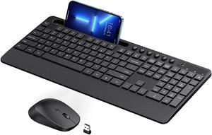 Veilzor Wireless Keyboard and Mouse Combo, 2.4GHz Lag-Free Ergonomic Keyboard Full-Size with Phone Holder & 10 Independent Shortcuts, Silent Mouse with 3 DPI for Computer, Desktop, Laptop (Black)