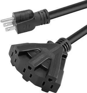 10FT 12/3 Outdoor Extension Cord, Heavy Duty 3-Outlet SJTW Indoor/Outdoor Three-Prong Power-Cord 12-Gauge Grounded 15-Amp 1875 Watts