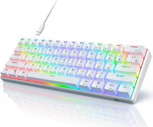 RK ROYAL KLUDGE RK61 Wired 60% Mechanical Gaming Keyboard Programmable QMK/VIA RGB Backlit 61 Keys Ultra-Compact Hot Swappable Red Switch White