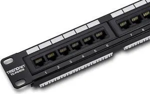 TRENDnet 24-Port Cat6 Unshielded Patch Panel, Wallmount or Rackmount, Compatible with Cat3,4,5,5e,6 Cabling, for Ethernet, Fast Ethernet, Gigabit Applications, Black, TC-P24C6 (Pack of 1) TRENDnet 24-Port Cat6 Unshielded Patch Panel, Wallmount or Rackmount, Compatible with Cat3,4,5,5e,6 Cabling, for Ethernet, Fast Ethernet, Gigabit Applications, Black, TC-P24C6 (Pack of 1)