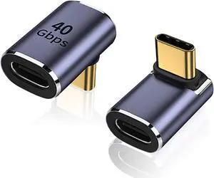 90 Degree USB-C Male to Female Adapter 2 Pack Right Angle 100W Type-C Adapter Extender for Steam Deck ROG Ally Switch Notebook Computers Tablet and Mobile Phones (Metallic Purple)