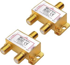 2-Pack 2.4 Ghz 2 Way Coaxial Cable Splitter for STB TV Antenna and MoCA Network - All Port Power Passing - Gold Plated and Corrosion Resistant