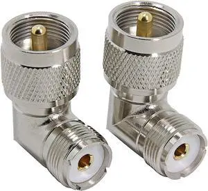 PL259 Right Angle, 2-Pack R UHF Male to Female RF Coax Connector Adapter, 90 Degree Elbow for CB Ham Radio Antenna, Coaxial Cable