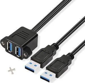 Dual USB 3.0 Cable with Panel Mount Screw Hole, 2 Ports USB 3.0 Male to Female Extension Cable, Suitable for Family, Classroom, Office, Conference, Entertainment and More Occasions (0.3m) Dual USB 3.0 Cable with Panel Mount Screw Hole, 2 Ports USB 3.0 Male to Female Extension Cable, Suitable for Family, Classroom, Office, Conference, Entertainment and More Occasions (0.3m)