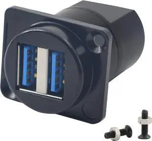 QIANRENON USB 3.0 Socket Dual USB Panel Mount Solderless Connector, USB 3.0 Female to Female Coupler Socket USB Panel Mount Pass Through Adapte for Audio, Video and Optoelectronic Networker