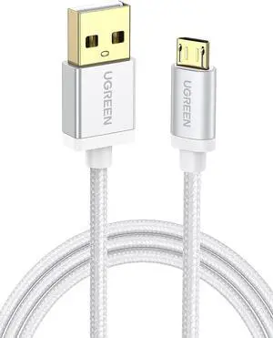 U Micro USB Cable Nylon Braided Fast Quick Charger USB to Micro USB 2.0 Android Charging Cord for Galaxy S7 S6 Edge A10, J3 Prime, Redmi Note 5 Pro, PS4, Xbox One Controller(6ft, Silver White)