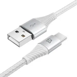 T USB Type C Cable, USB C Cable 6ft, Cotton Braided USB-C to USB-A Fast Charging Type C Cable for MacBook(Pro), Galaxy S9/S20/S10/S8 and Other USB C Charge (Sliver), Silver (C0118WS)
