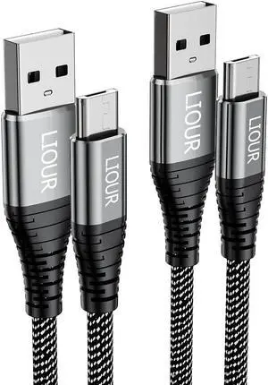 Micro USB Cable Android, USB to Micro2.0 Cable (2er-Pack, 3 m), Nylon Braided Fast Charging Cable, Compatible with Samsung, Kindle, Android Phones, Galaxy S7 Edge, Moto G5, PS4 (Black).