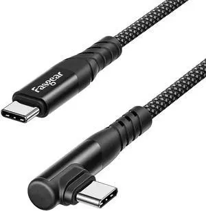 240W USB C to USB C Cable - F 1 Pack 10ft PD 3.1 USB 2.0 Type C 5A Fast Charging Charger Cable Right Angle Nylon Braided Compatible with Surface Book 2,Google Pixel 6 Pro, Mac-Book Pro Charger