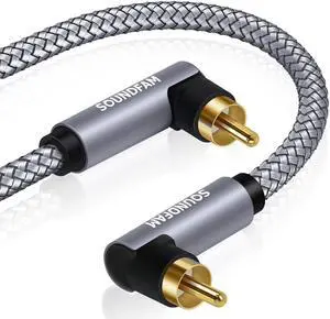 Subwoofer Cable S Double 90 Degree RCA to RCA Audio Cable [24K Gold-Plated,Hi-Fi Sound] Right Angle RCA Coaxial Cable for Home Theater,Subwoofer,Hi-Fi Systems-Grey (3.3Feet/1M)