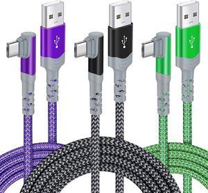 USB Type C Charging Cable 3Pack 10FT/3M Boxeroo 90 Degree Right Angle USB A to USB C Fast Charger Cord Compatible for iPhone 15 Samsung Galaxy S20 S10 S9 S8 Plus Note10 9 8 LG