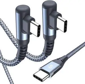 USB C to USB C Fast Charging Cable, [2 Pack 6.6FT] S 60W 20V/3.1A USB C PD/QC Fast Charge Nylon Braided Cord 90 Degree for Samsung Galaxy Note 10 S20 Plus, Google Pixel 2/3/4 XL,iPad pro 2025