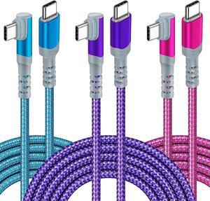 60W/3A C-C Cable3Pack 10ft, Canjoy USB C Cable Right Angle Type C Cable Fast Charging Cable Nylon Braided Cord Compatible with MacBook Pro, iPad Air/Pro, Samsung Galaxy S22/S21