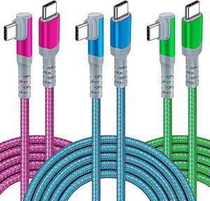 USB C to USB C Cable3Pack 10ft, Canjoy 60W 3A Type C Cable 90° Right Angle PD Charger Fast Charging Cable Nylon Braided Cord Compatible with MacBook Pro, iPad Air/Pro, Samsung Galaxy S22/S21/S20