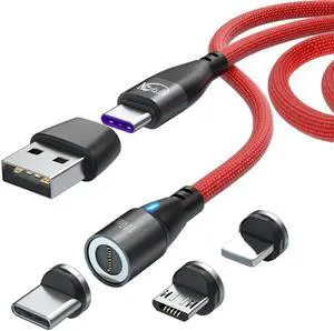 100W Magnetic Charging Cable, N 6 in 1 PD Fast Charge Data Transfer Cord, USBC Female USB A/C to Magnetic Head Tips for All Type C, Micro USB, Mobile Phones, Laptop, Tablet (6FT/2M, Red)