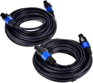 2Pack 50 ft Male Speakon to Speakon Cables, Professional 12 Guage AWG Audio Cord DJ Speaker Cable Wire with Twist Lock - 2 Conductor.