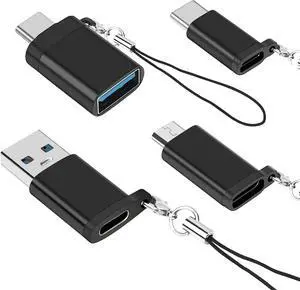 USB C to USB 3.0 Adapter, USB C Female to USB Male Adapter, USB C to Micro USB Adapter, Micro USB (Female) to USB C (Male) Adapter with Lanyard (4 Pack) for MacBook Pro, Samsung, PC