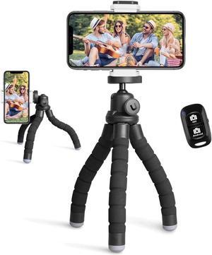 Ubeesize Phone Tripod Portable and Flexible Tripod with Wireless Remote and Clip Cell Phone Tripod Stand for Video Recording Black