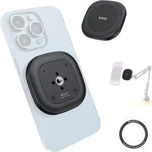 VRIG MG-01 Magnetic Tripod Mount,1/4" Tripod Adapter w Magnetic Ring, Multiple Locating Holes for ARRI,Compact Size for iPhone 16/15/14/13/12 Series & All Phones & Cases