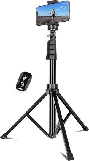 UBeesize 62" Phone Tripod & Selfie Stick, Camera Tripod Stand with Wireless Remote and Phone Holder,Compatible with iPhone Android Phone, Perfect for Selfies/Video Recording/Live Streaming Black