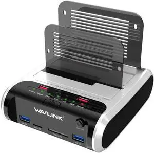 USB 3.0 to SATA Dual Bay External Hard Drive Docking Station with Offline Clone & UASP(6Gbps) Function, 2 USB 3.0 Port, 2 Charging Port, SD & Micro SD Card Reader for 2.5/3.5 Inch HDD/SSD