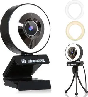 Agape Full HD 1080P/30fps Video Calling Webcam with Microphone,Plug and Play, Adjustable Right Light Pro Web Camera, Advanced Auto-Focus with Tripod for Zoom/Skype/Teams/Video Calling/Gaming Webcam