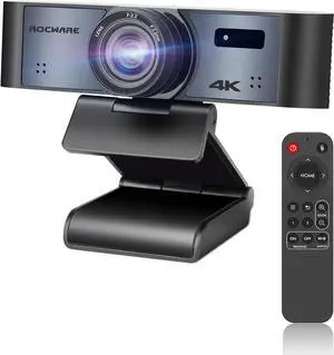 ROCWARE 4K Webcam with Remote, RC16 Computer Camera with Microphone,1080p 60fps FHD,AI Tracking,Privacy Cover, WDR,110°FOV,8X Digital Zoom,Streaming Camera for PC/Meeting/Teaching/Zoom