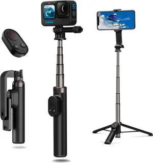 AFAITH Extendable Selfie Stick Tripod with Remote Control for GoPro Hero 13 12 11 10 9 8 MAX and Smartphone, Stable Portable Pole Monopod with Wireless Bluetooth Remote for GoPro and Smartphone