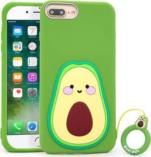 Y Cute iPhone 6 Plus Case iPhone 6s Plus Case iPhone 7 Plus Case iPhone 8 Plus Case Funny 3D Cartoon Fruit Avocado Shaped Soft Silicone Shockproof Back Case Cover Skin with Keychain