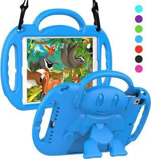 SUPLIK Kids Case for iPad 5th/6th Generation (9.7 inch, 2017/2018), iPad Air 1 & Air 2 & Pro 9.7 Kids Case with Shoulder Strap Handle Stand for iPad 5/6 & iPad Air 1st/2nd Gen, Blue