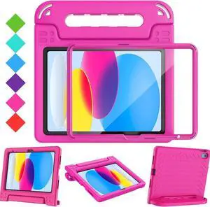 BMOUO Kids Case for iPad A16 11th Generation 11" 2025/iPad10th Generation 10.9 Inch 2022 - with Screen Protector, Shockproof Covertible Handle Stand iPad 11th 10th Generation Case for Kids, Rose