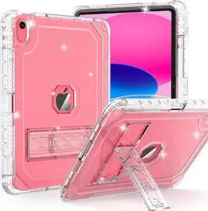 Case for iPad A16 11th Generation 11 Inch 2025 / 10th Gen 10.9 Inch Case 2022, Heavy Duty Shockproof Rugged Protective Translucent Cover with Pencil Holder Kickstand for Kids, Clear Glitter