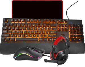 Ludus Dominum All-in-One PC Gaming Set,LED Backlit 104 Keys Keyboard USB Wired 7200DPI  Mouse 50mm Speaker Driver Stereo Headphone Mousepad Combo (Black)