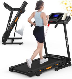 FYC Folding Treadmill for Home with Incline 3.5HP Running Machine with 12 Preset Programs, Bluthooth Easy Assembly Compact Treadmill 330lb Capacity Portable Treadmills Orange