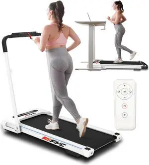 FYC Under Desk Treadmill - 2 in 1 Folding Treadmill for Home 300LBS Weight Capacity, Free Installation Foldable Treadmill Compact Electric Running Machine, Walking Jogging for Home,White