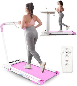 FYC Under Desk Treadmill - 2 in 1 Folding Treadmill for Home 300LBS Weight Capacity, Free Installation Foldable Treadmill Compact Electric Running Machine, Walking Jogging for Home,Pink