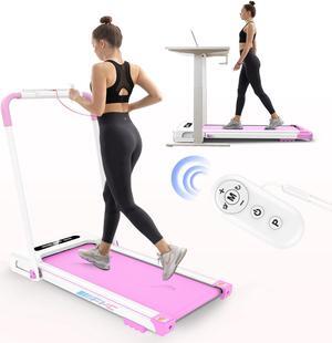 FYC 2 in 1 Under Desk Treadmill - 2.5 HP Folding Treadmill for Home Installation-Free Foldable Treadmill Compact Electric Treadmill Remote Control LED Display Walking Running Jogging for Home, Pink