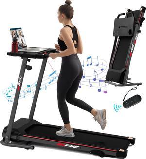 FYC Folding Treadmill for Home with Desk - 2.5HP Compact Electric Treadmill for Running and Walking Foldable Portable Running Machine for Small Spaces Workout 265LBS, JK1608-2 Black