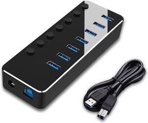 USB 3.0 Hub with LED Indicator High Speed USB 3.0 7 Port Hub Splitter Up To 5Gbps, Plug and Play, Security&Portable For iMac, MacBook Air, MacBook Pro, MacBook, Mac Mini, PC, Laptops