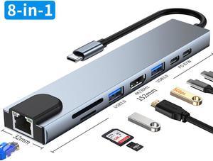 Abelanja 8 in 1 USB 3.0 Hub For Laptop Adapter PC Computer PD Charge 8 Ports Dock Station RJ45 HDMI TF/SD Card Notebook Type-C Splitter