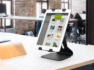 Beelta Swivel iPad Stand for 10.2 iPad 5 6 7 8 9 iPad Mini Air iPad Pro 9.7/ 12.9/ 10.5, Adjustable Tablets Length (6.69-10 inch), Key Lock, Black, BSC401B