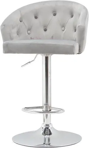 FAMOYI Offical Bar Stool Height Adjustable Swivel Bar Velvet Material High Stool With Backrest For Indoor Outdoor, Kitchen, Bar Gray