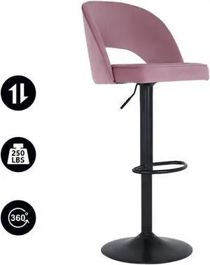 FAMOYI Offical Adjustable Swivel Bar Stool with Backrest, Counter Height Bar Stool, Modern Velvet Material Bar Stool Chair, Pink