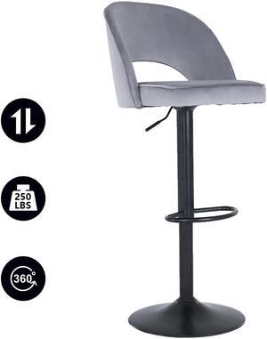 FAMOYI Offical Adjustable Swivel Bar Stool with Backrest, Counter Height Bar Stool, Modern Velvet Material Bar Stool Chair, Pink Gray