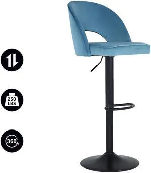 FAMOYI Offical Adjustable Swivel Bar Stool with Backrest, Counter Height Bar Stool, Modern Velvet Material Bar Stool Chair, Pink Blue