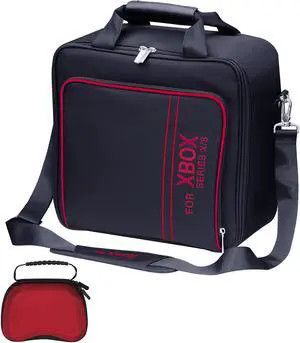 omarando Carrying Case for Xbox Travel Bag,Compatible with XBOX SERIES X/S, Accessory Storage for Xbox Controllers Xbox Games and Gaming Accessories,with game Controller Protection Box Black-Red